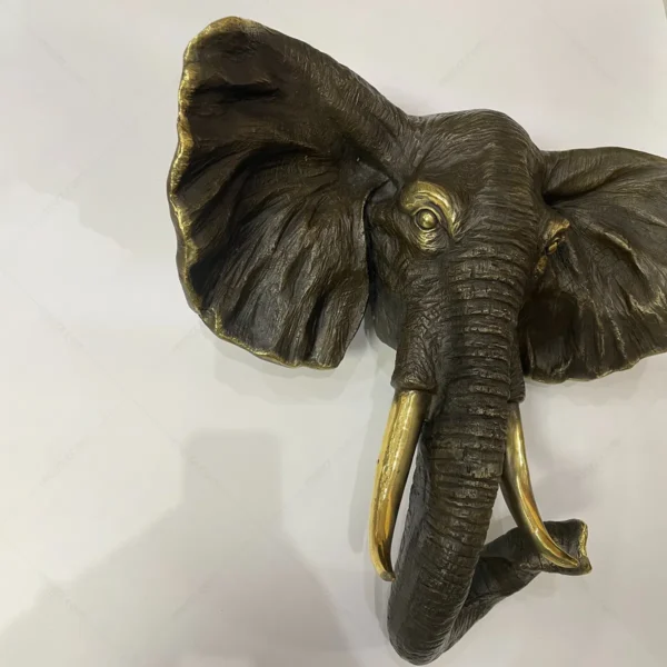 Bronze elephant head wall sculpture