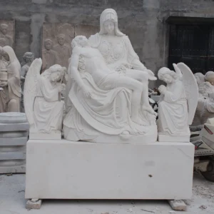 Life size marble statue of mary holding jesus