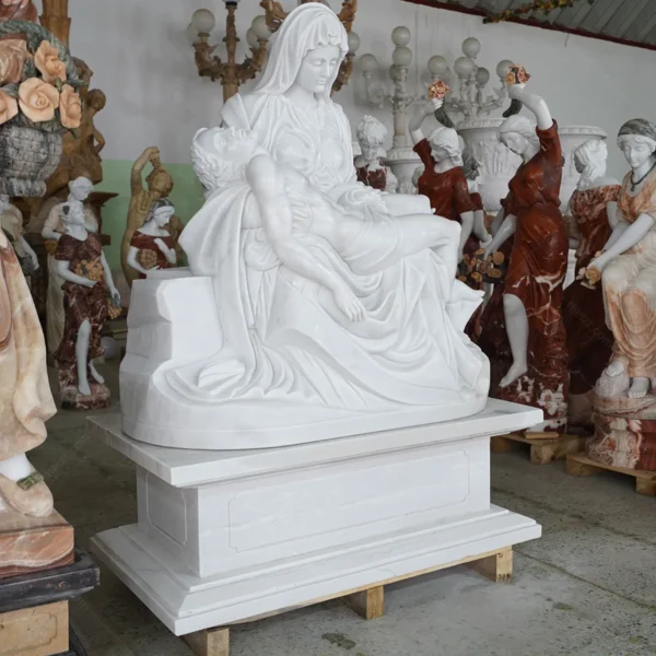 Life size marble statue of mary holding jesus