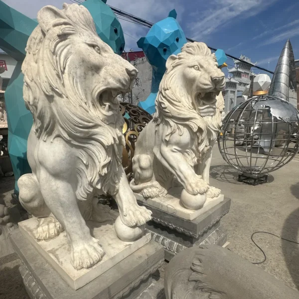 Lion Statue with Paw on Ball