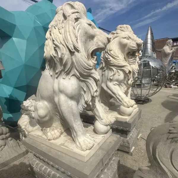 Lion Statue with Paw on Ball