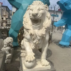 Lion Statue with Paw on Ball