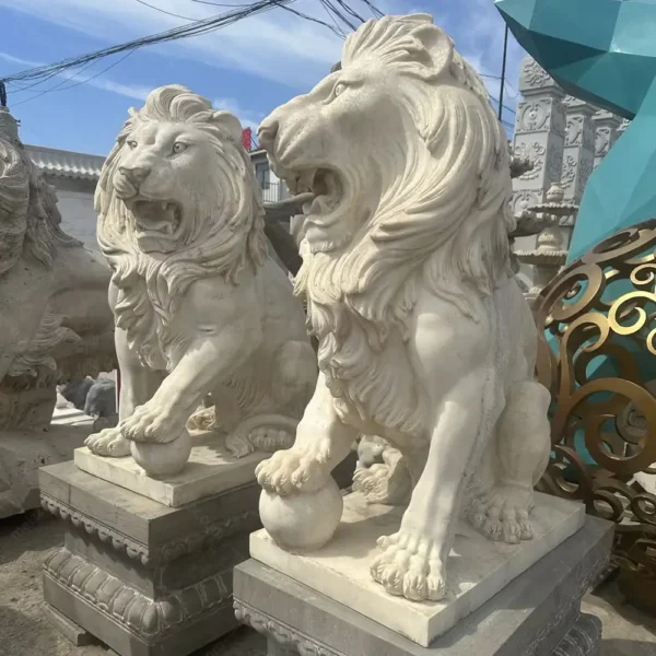 Lion Statue with Paw on Ball