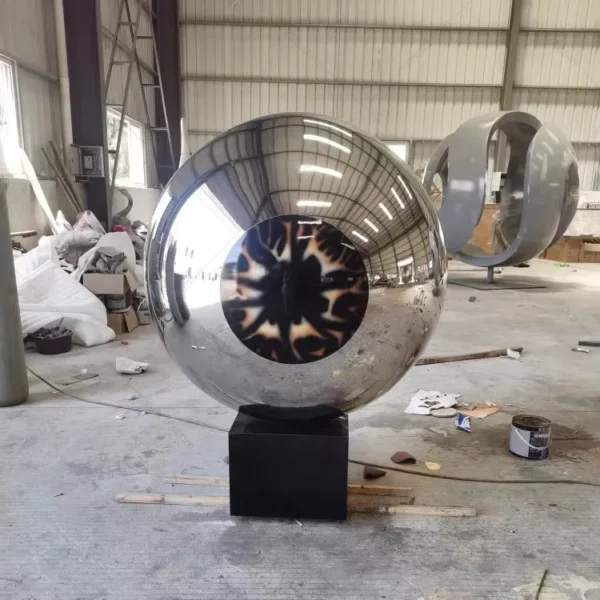 Large outdoor stainless steel ball sculpture