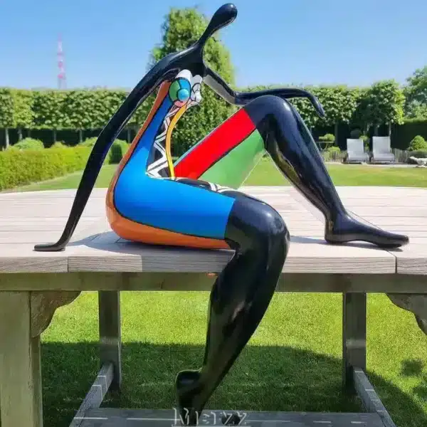 Fiberglass abstract painted human figure sculpture