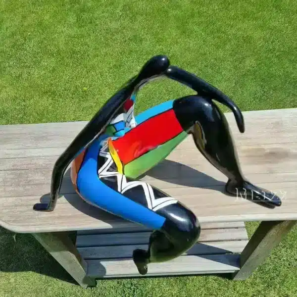 Fiberglass abstract painted human figure sculpture