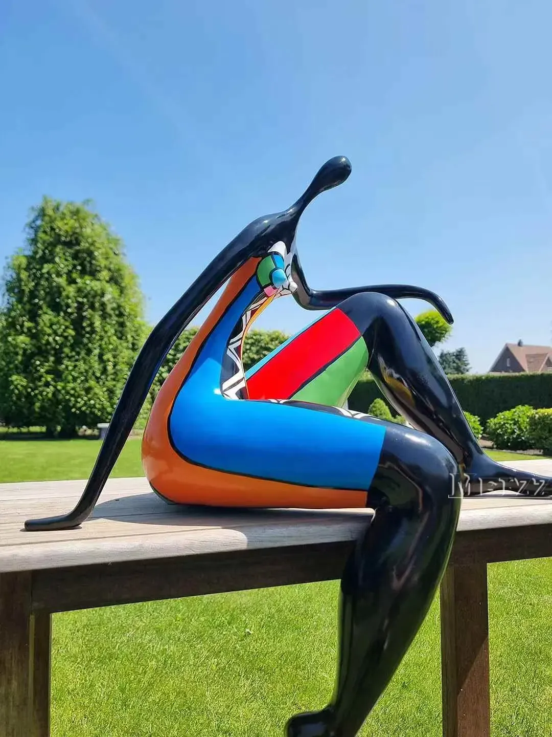 Fiberglass abstract painted human figure sculpture