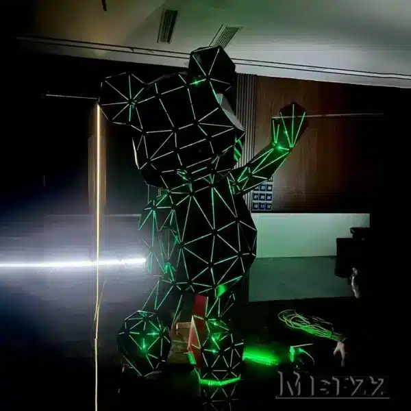 Geometric Stainless Steel LED-Lit Bear Sculpture