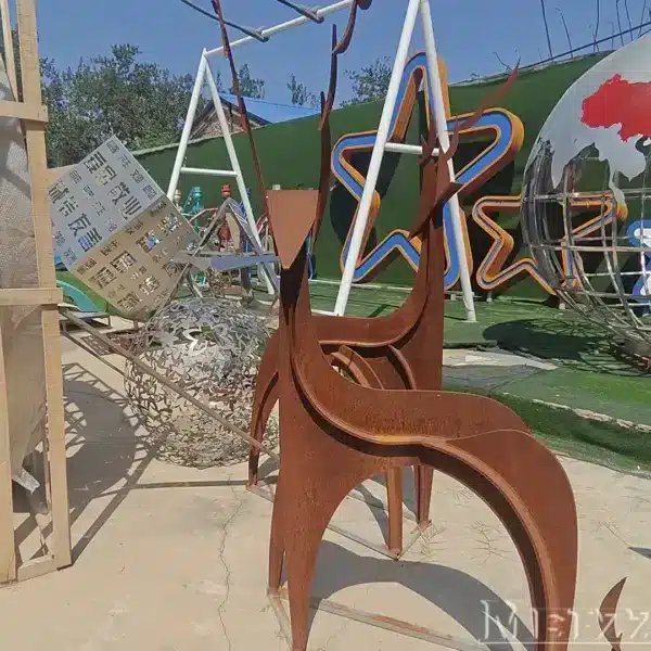 Weathered Steel Deer Sculpture