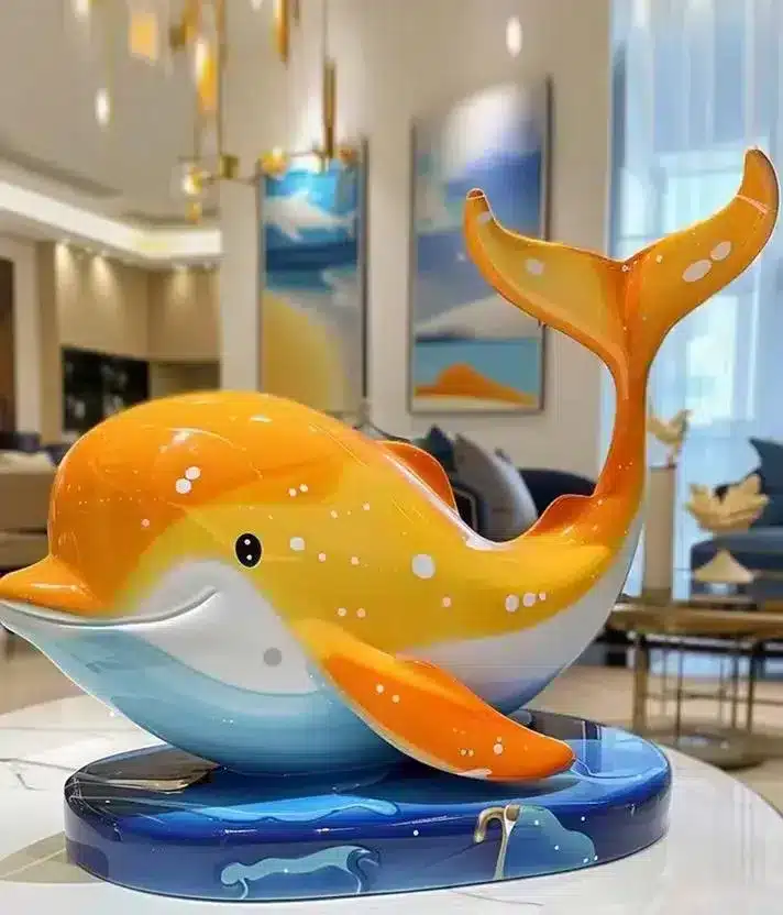 A dolphin sculpture placed in the living room.