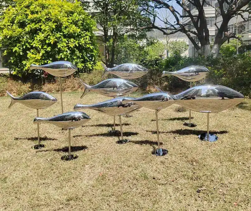 Failed stainless steel fish sculpture