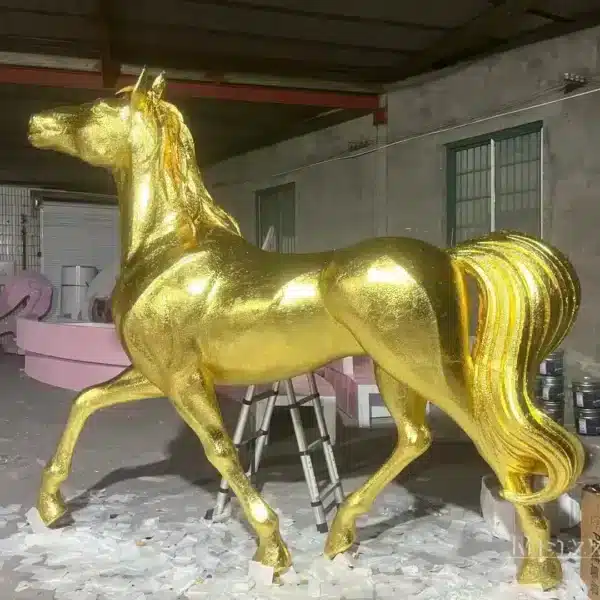 Gilded Fiberglass Running Horse Sculpture