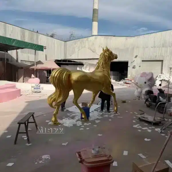 Gilded Fiberglass Running Horse Sculpture