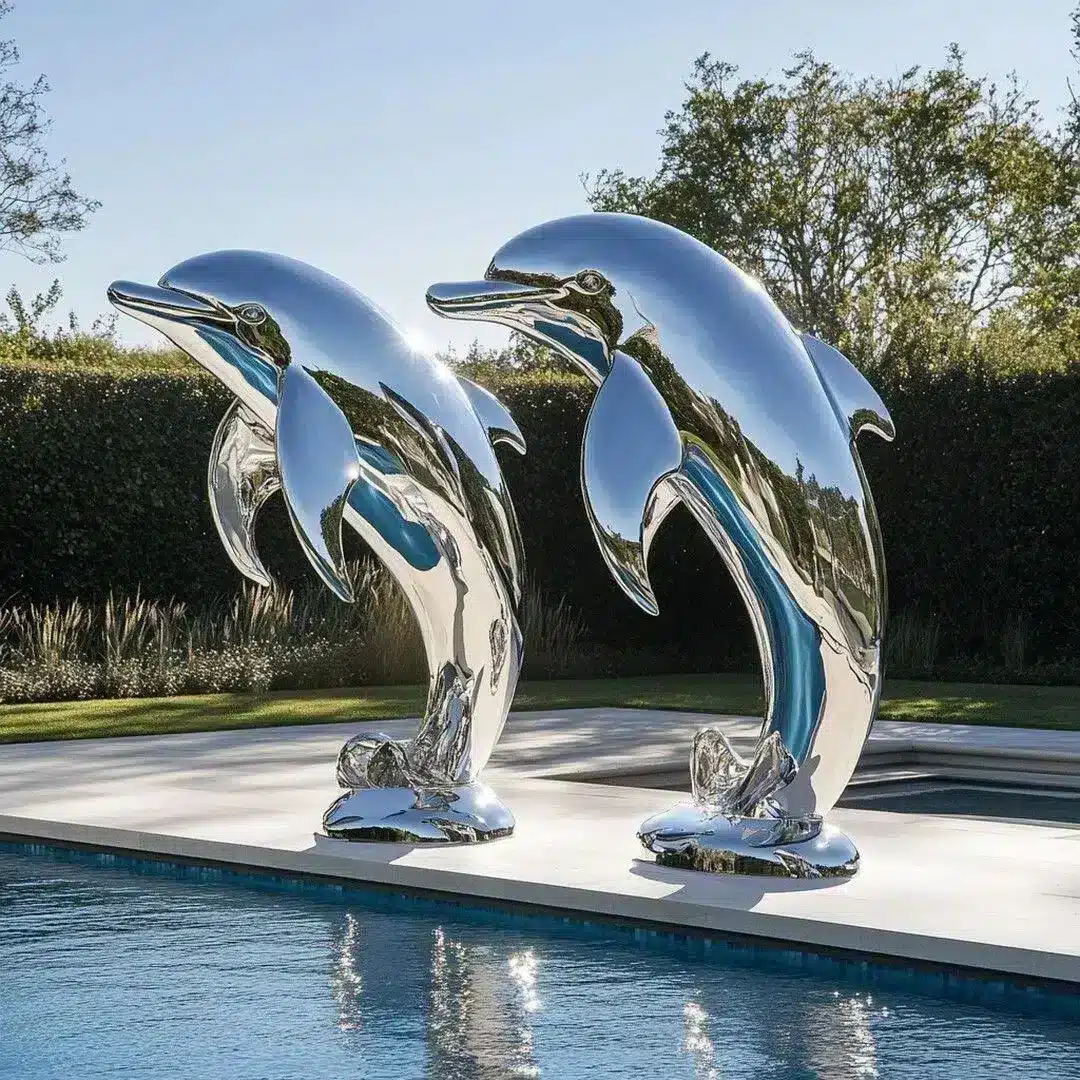 Stainless steel dolphin sculpture for swimming pools