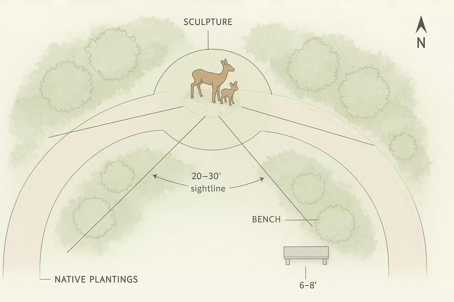Diagram showing the placement of the deer sculpture.