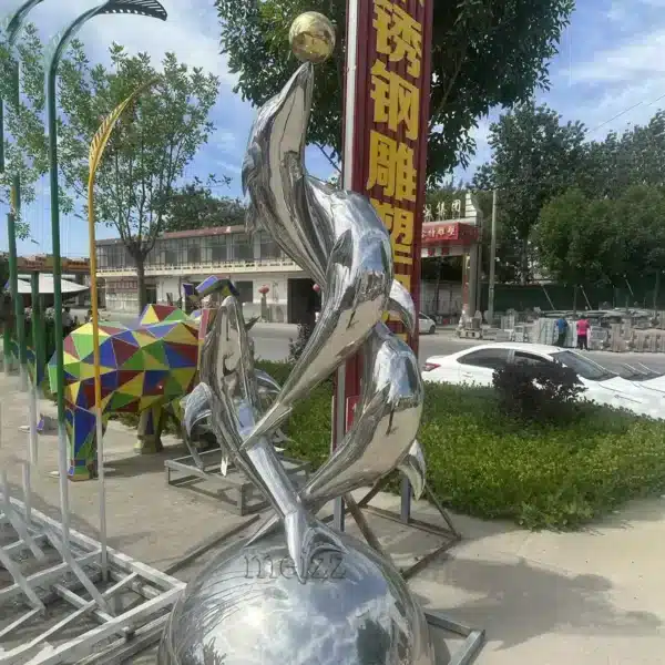 Large Stainless Steel Dolphin Statue