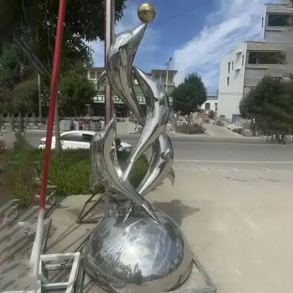 Large Stainless Steel Dolphin Statue