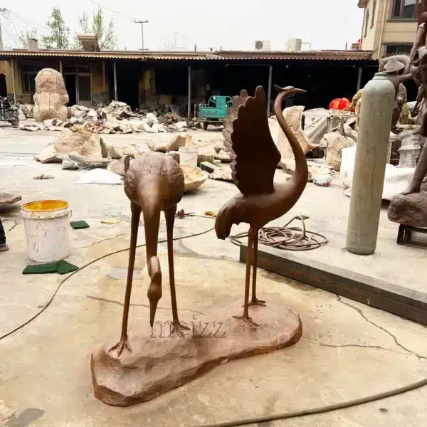Bronze Crane Sculpture Pair for Garden