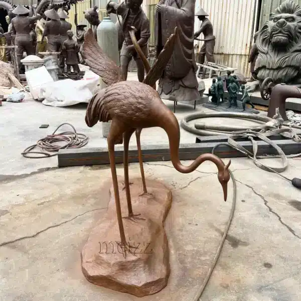 Bronze Crane Sculpture Pair for Garden