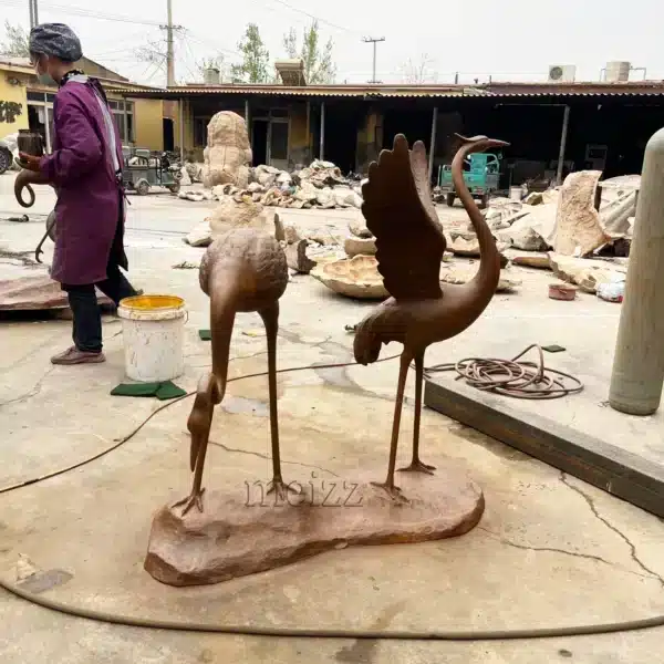 Bronze Crane Sculpture Pair for Garden