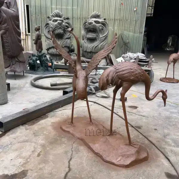 Bronze Crane Sculpture Pair for Garden
