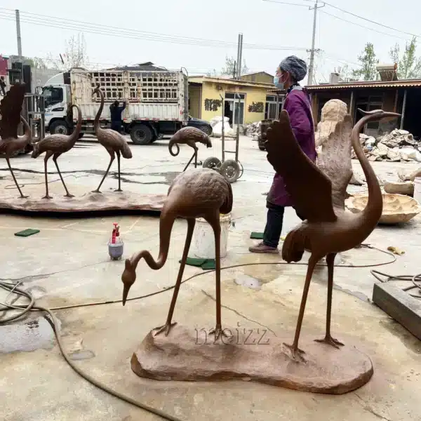 Bronze Crane Sculpture Pair for Garden