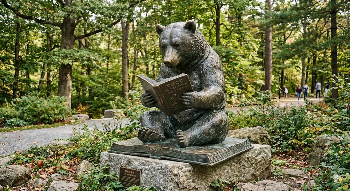 Bronze Reading Bear Sculpture