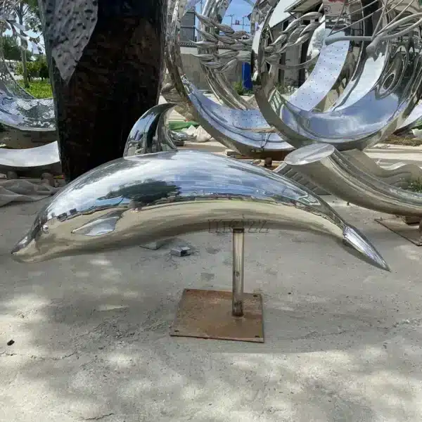Large Stainless Steel Dolphin Statue