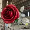 A Giant Outdoor Rose Sculpture | Eternal Red Cast Bronze Floral Installation