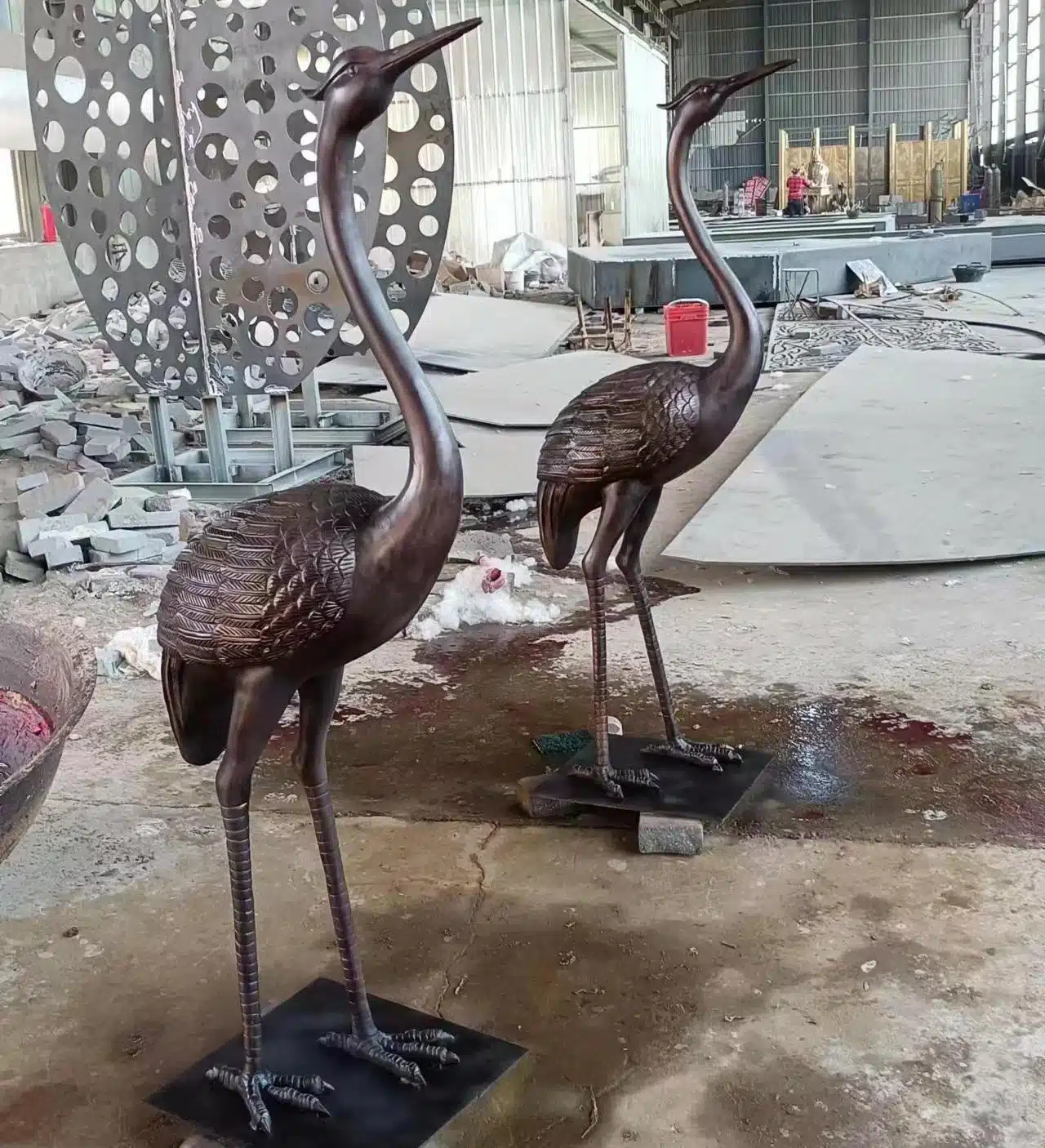 Bronze Crane Sculpture