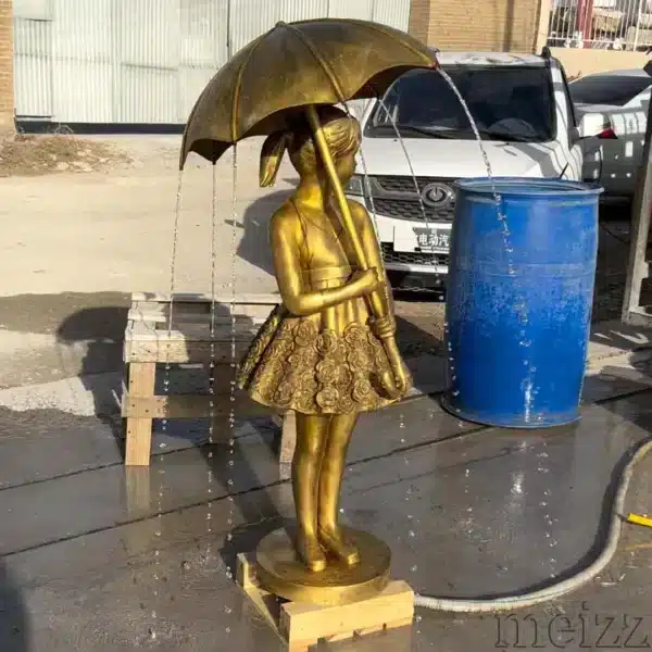 Bronze Fountain Sculpture Girl with an Umbrella