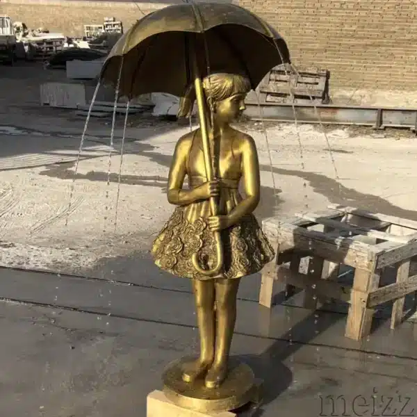 Bronze Fountain Sculpture Girl with an Umbrella