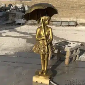 Bronze Fountain Sculpture Girl with an Umbrella