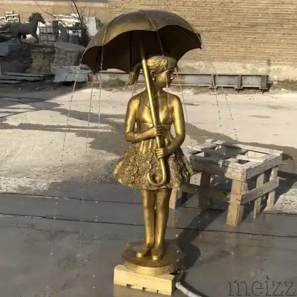 Bronze Fountain Sculpture Girl with an Umbrella