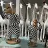 Modern Bear Sculpture – Life Size Checkerboard Bear Statue with Top Hat