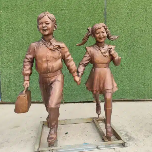 Bronze Children Walking to School Sculpture