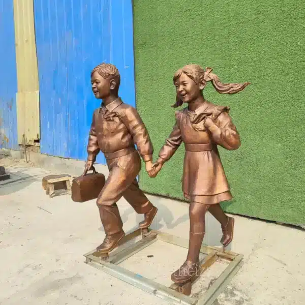 Bronze Children Walking to School Sculpture
