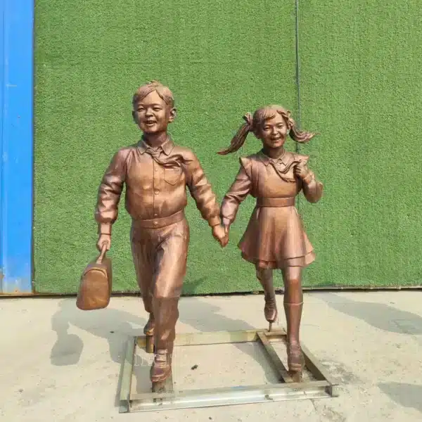 Bronze Children Walking to School Sculpture