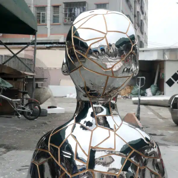 Mirror-Polished Stainless Steel Female Statue (2) Mirror-Polished Stainless Steel Female Statue