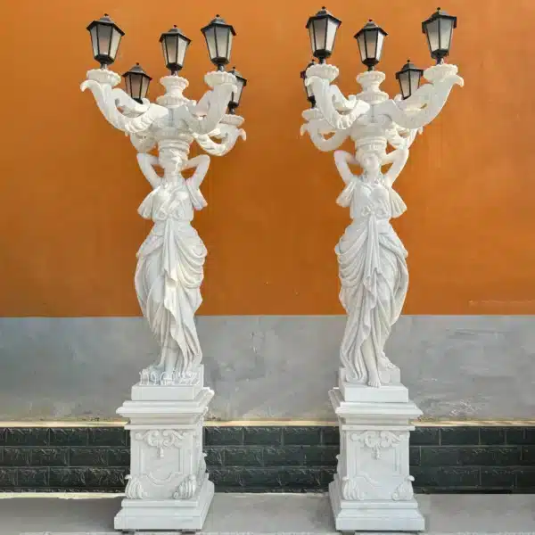 Marble Lady Lamp Statue (2) Marble Lady Lamp Statue