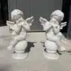 Pair of Marble Cherub Statues for Garden and Memorial Decoration