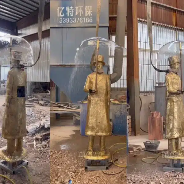 Bronze Umbrella Man Sculpture