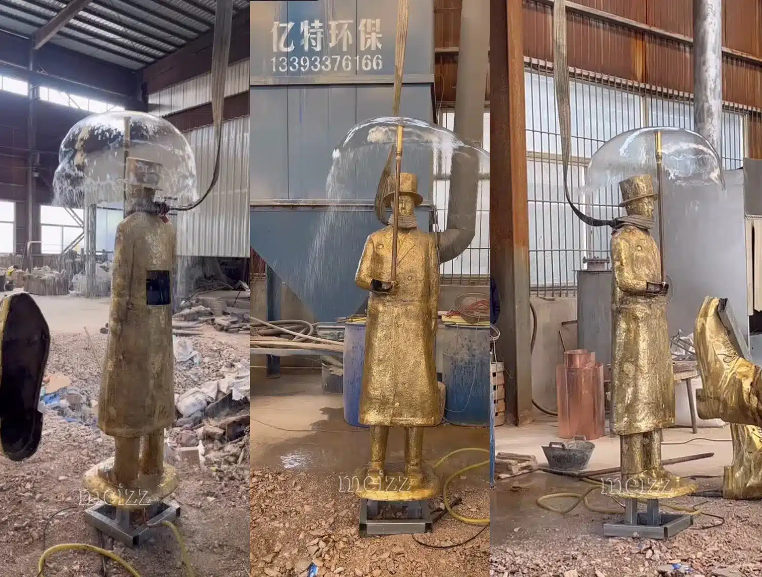 Bronze Umbrella Man Sculpture