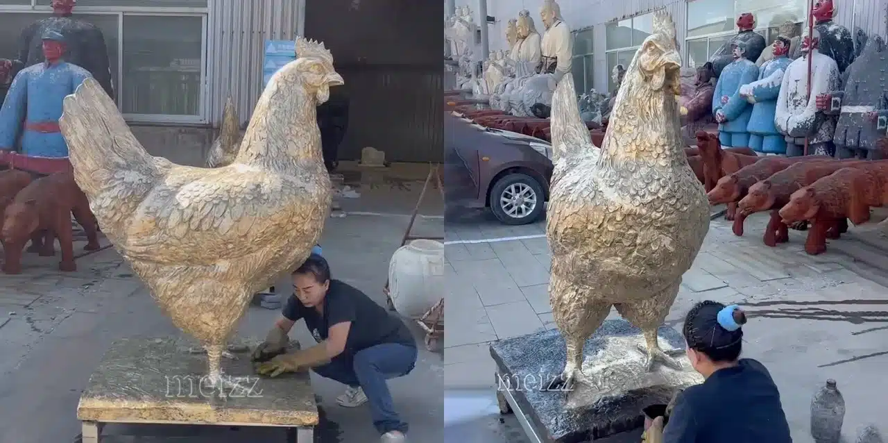 Large Metal Chicken Sculpture
