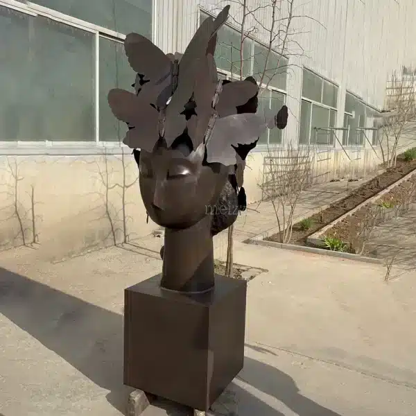 Woman Head with Butterflies Statue