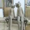 Bronze Frog Couple Sculpture: Sitting Frogs on Bench Garden Statue