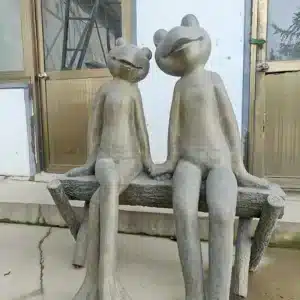 Bronze Frog Couple Sculpture: Sitting Frogs on Bench Garden Statue