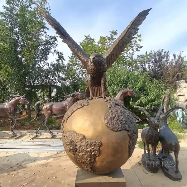 Custom Large Brass Eagle on Ball Statue